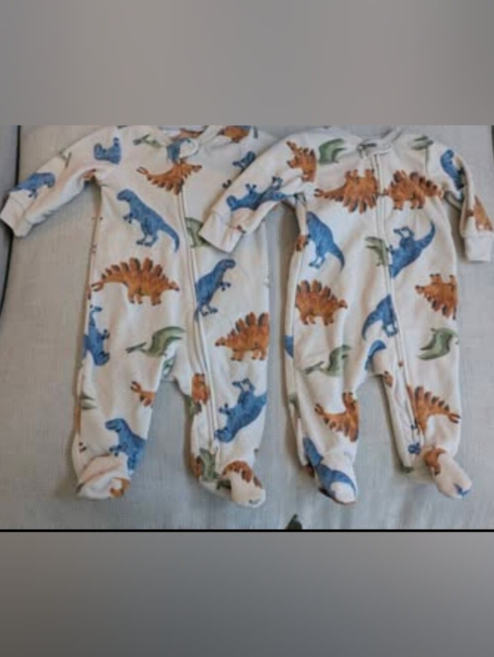Twin Dinosaur Footed Sleeper - Blue, Orange & Green 3 Months
